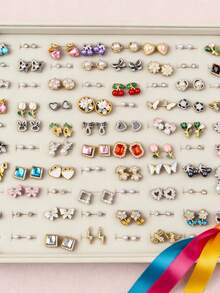 Bộ 9 khuyên tai đính ngọc trai giả tối giản thời trang hình nơ, hoa, trái tim, thích hợp cho bé gái đeo hàng ngày, có thể dùng làm trang sức, quà tặng, quà sinh nhật hoặc phụ kiện. - Bộ bông tai đính đá - Xem 4