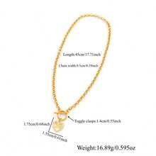 1 mặt dây chuyền hình trái tim rỗng tối giản màu vàng với khóa chữ T và dây chuyền thép không gỉ, dành cho nữ. - Chữ hình trái tim khảm nạm siêu nhỏ màu vàng kim. - Xem 2