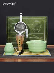 choxila 1/4/7件套抹茶入门套装，包含抹茶碗（带嘴）、竹制抹茶筅、勺子、筅架、抹茶筛、勺架、茶巾、礼盒 - Green Matcha Set - 查看 12