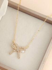 1 pieza Collar con moño de cristal de moda y lindo, adecuado para usar en el Día de San Valentín o regalar a amigos - Dorado - Ver 3