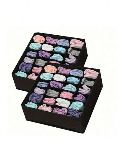 24格可折叠布艺内衣袜收纳盒，适合存放袜子、内衣、领带等，也可作为万圣节或圣诞节礼物。