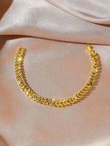 1pc Elegant Fashion Versatile Gold-Plated Leaf Design Bracelet, Suitable For Women's Daily Wear - Gold - View 2