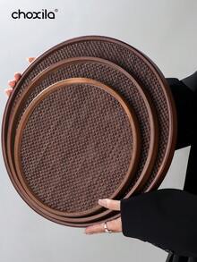 1pc Walnut Round Serving Tray, Household Tray For Holding Snacks, Pastries, Teapot And Tableware - Walnut Round Tray - View 1