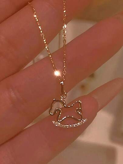 1 pieza Elegante collar con colgante de caballo decorado con rhinestones, cadena de clavícula con pequeño dije de caballo minimalista, regalo para mujeres