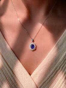 1 chiếc dây chuyền bạc 925 đính kim cương nhiều màu sắc, lấp lánh dành cho nữ, thanh lịch để đeo hàng ngày và hẹn hò, quà tặng năm mới và ngày Valentine. - Bạc - Xem 2