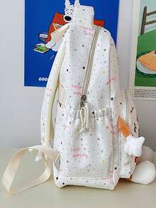 1pc Polka Dot + Puppy Design Backpack, Zipper Closure, Cute Style, Suitable For Students, Travel, All Seasons - Multicolor - View 5