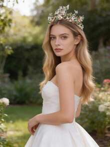 新娘森林风蝴蝶花冠，红色水晶珍珠镀金发饰，复古公主巴洛克婚礼皇冠，头饰，头冠，头饰 - 彩色 - 查看 5