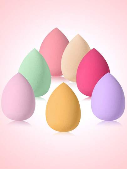 7-DELARS Icke-absorberande Makeupverktygsset: 7-DELARS Mjuka Sminksvampar – Torra och våta, Dubbel användning För Felfri Basmakeup