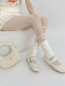 洛丽塔风格透明过膝长袜，系带设计，可爱又性感，夏季款 - 彩色 - 查看 4