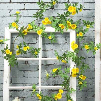 78.74inch Artificial Daisies Flowers Garland Vine Wildflower Garland Fake Hanging Flowers Green Leaves For Wall Home Party Wedding Indoor Outdoor Spring Graduation, Thanksgiving, Birthday Decor