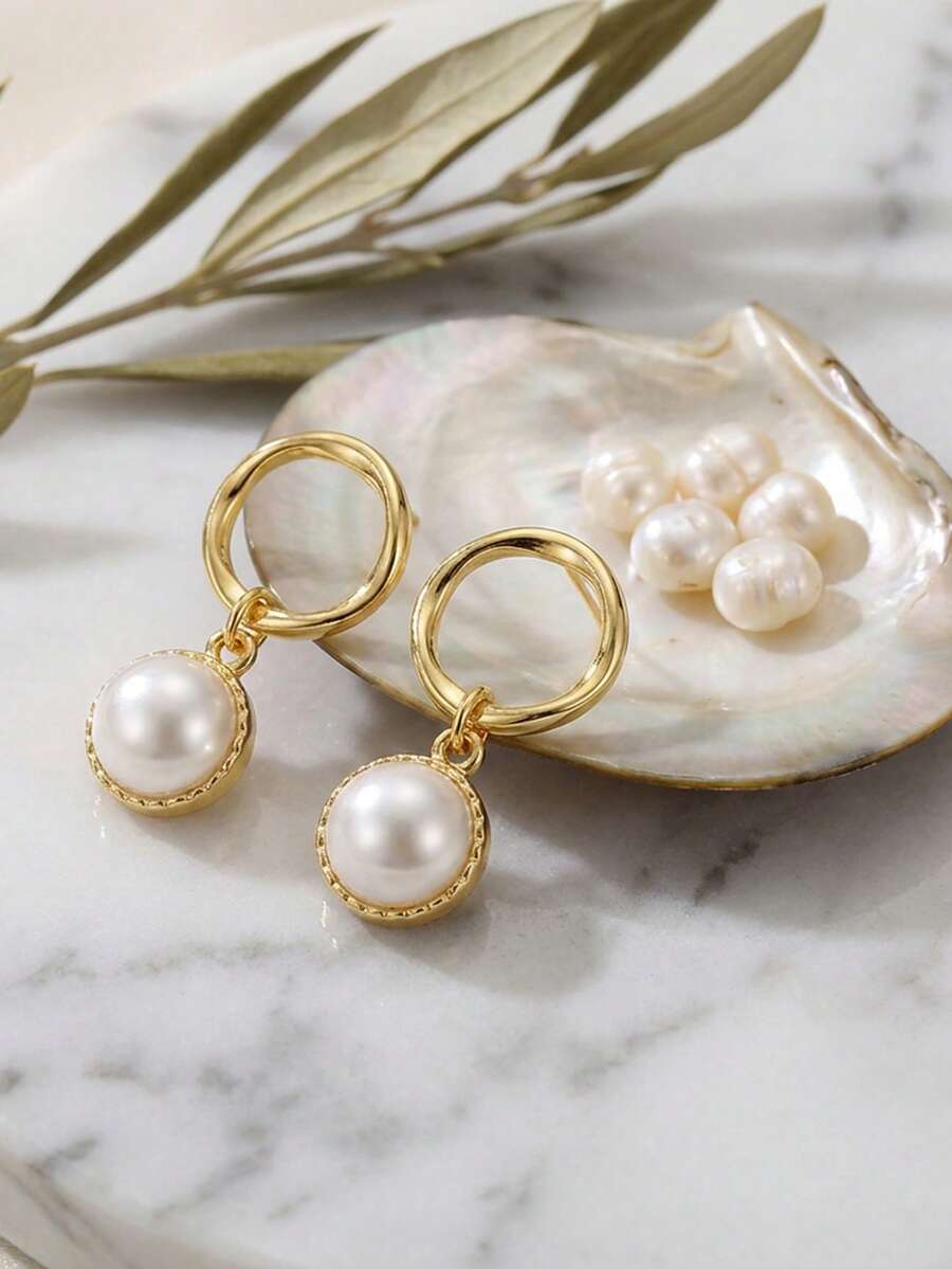 1 Paar 925 Sterling Silber & 14K Gold runde Süßwasserperlen Ohrringe zum Anhängen, Modeschmuck, geeignet für Frauen & Mädchen, ideal für Hochzeiten, Partys, Geburtstage, neue Ohrringe 2026