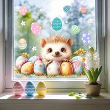 1/6 Stücke Oster Fensteraufkleber, süße Hasen, Hochlandrinder und Küken mit bunten Eiern, beidseitig statische Anti-Kollisions-Glasaufkleber, abnehmbare wasserfeste Aufkleber für Frühlings-Feiertagsdekoration Zuhause. - Verschiedenfarbig - Übersicht 7