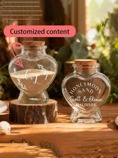 1 szt. DIY Szklana Butelka Gwiazdka Szczęścia z Drewnianym Korkiem, Butelka Życzeń, Kreatywna Butelka w kształcie Serca z Gwieździstym Niebem, Tęczowa Butelka, Butelka w Sercu, Pusta Szklana Butelka, Dryfująca Butelka, Spersonalizowana Butelka z Piaskiem na Miesiąc Miodowy, Spersonalizowana Miniaturowa Pamiątkowa Butelka z Piaskiem Podróżnym, Butelka na Przyjęcie Panny Młodej, Kreatywny Prezent Plażowy dla Par, Pamiątka Plażowa dla Pary Podróży, Niezbędnik z Miesiąca Miodowego, Wystrój Domu, Prezent na Walentynki, W zestawie Drewniany Korek
