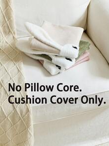 1件复活节米色兔子刺绣抱枕套，3D兔耳装饰靠垫套，适合室内装饰，春夏枕套，不含枕芯 - 卡其色 - 查看 3