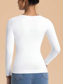 Women's Seamless Sports Long Sleeve Underwear Top For Women Crewneck Shirts Summer Air Conditioning Bottom Lightweight Base Layer Shirt - 白色 - 查看 5