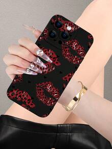 Fashionable Popular Personalized Red Leopard Print Lip & Heart Pattern Design Theme Luxury Shockproof Aesthetic Cute Phone Case,Lens Protrusion Protection , Compatible With For IPhone 17/17Pro/17Pro Max, 16,15,14, 13, 12, 11 Plus/Pro Max And Series,And Compatible With For Galaxy S/A Series, Gift For Easter Day, Christmas Halloween Decoration/Gift For Birthday, Girlfriend, Boyfriend, Friend Or Yourself. - 黑色 - 查看 7
