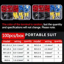 leooy 100 件电气压接叉端子套件,各种电缆连接器套装,带绝缘环叉压接端子,适用于汽车和船用接线,RV 圆形冷压端子,O 型线耳,铜预绝缘线耳 - 彩色 - 查看 15