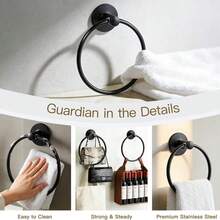 1pc Adhesive Towel Rack, Black Towel Ring, Wall-Mounted Bathroom Towel Rack, Towel Ring, Round, Rectangular, Stainless Steel Bathroom Towel Rack, Wall-Mounted Towel Hook, Silver, Gold Towel Hook, Bathroom Towel Storage Organizer, Black Washcloth Rack, Dishcloth, Hand Towel Bar, Bathroom Accessories, Hardware, Bathroom Decor, No Drill Dishcloth Rack - Towel Rack - View 3