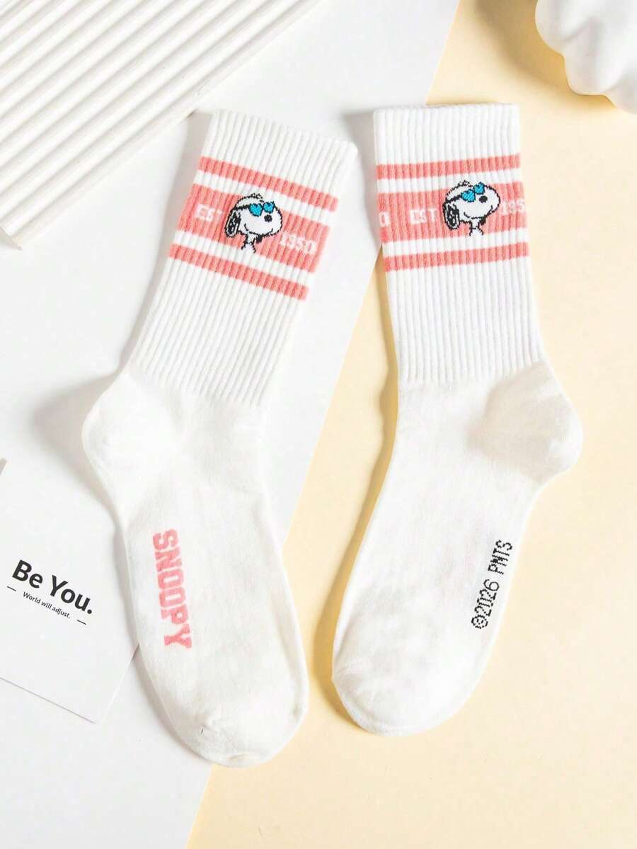 SNOOPY 1双正品图案女士船袜,可爱卡通设计,防臭吸湿,休闲百搭圆领卡通图案袜,适合学生/成人作为礼物和日常穿着。 - 彩色 - 查看 1