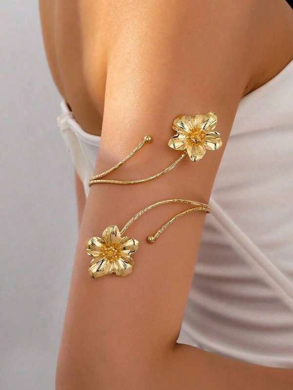 1pc European & Punk Style Exaggerated Alloy Metal Multi-Color Enamel Floral Bracelet, Fashionable And Cool For Summer. Colorful Floral Arm Chain, Suitable For Women Daily Wear, Various Holidays, Mother's Day Gift, Social Events, Beach Vacation Jewelry