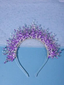 1件水晶紫色发箍公主生日皇冠，深色正式礼服哥特式头饰，新娘水钻婚礼发饰，派对节日装饰 - 紫色 - 查看 4