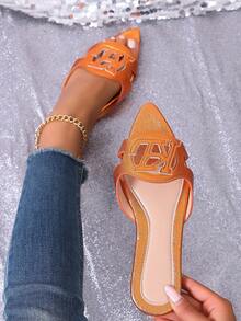 Dép hình chữ H thời trang xuân/hè mới cho nữ, dép xăng đan kiểu La Mã quai ngang thoải mái, dép đế bằng dập nổi màu đen/be/nâu, dép đế xuồng đính đá dày dặn kiểu Pháp sang trọng được các blogger khuyên dùng, giày đi biển mùa hè, dép ngoài trời tối giản, dép đế bằng họa tiết da cá sấu với quai kim loại trang trí. - Màu Cam cháy - Xem 7