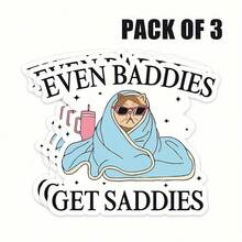 3-pack tecknade stötfångardekaler "Även onda blir ledsna" - Självhäftande vinyldekaler för mental hälsa för bilar, vattenflaskor, bärbara datorer - Glansig finish, Placering bakifrån, Engångssjälvhäftande, Rolig design - A - Visa 1