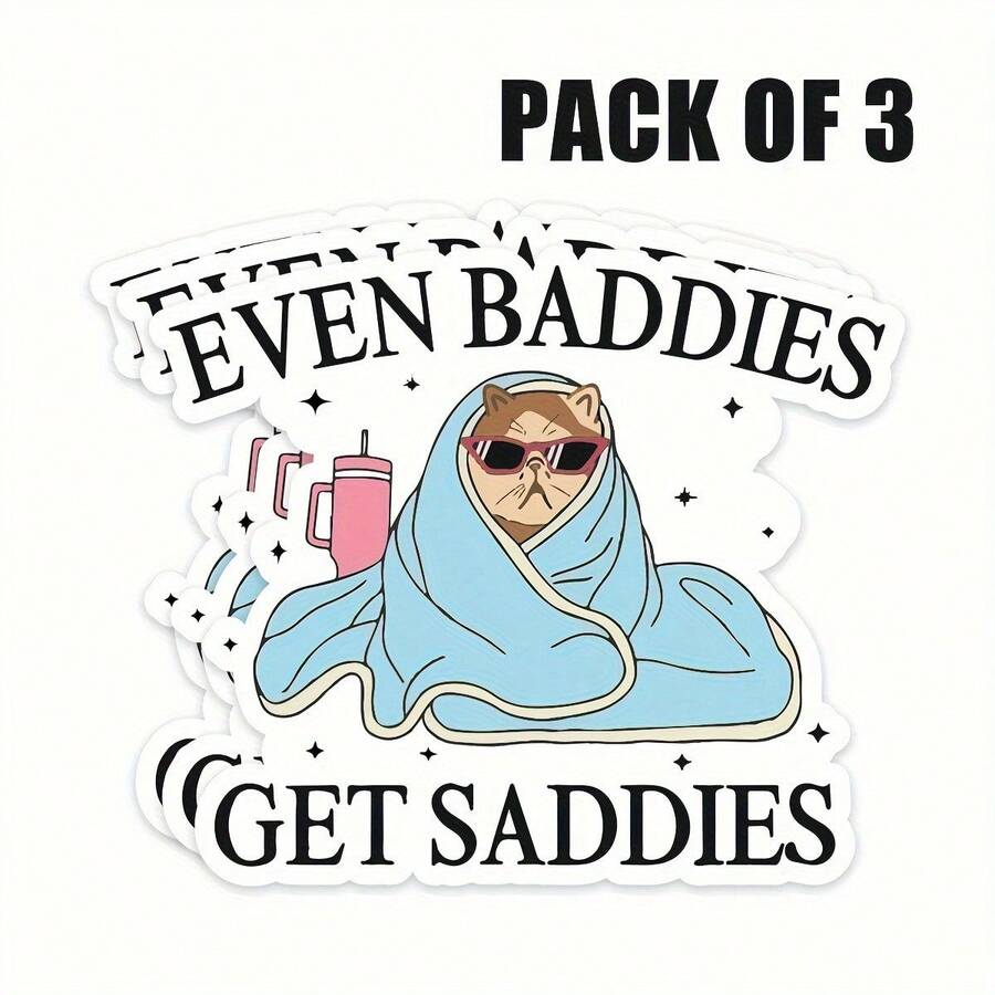3-pack tecknade stötfångardekaler "Även onda blir ledsna" - Självhäftande vinyldekaler för mental hälsa för bilar, vattenflaskor, bärbara datorer - Glansig finish, Placering bakifrån, Engångssjälvhäftande, Rolig design - A - Visa 1