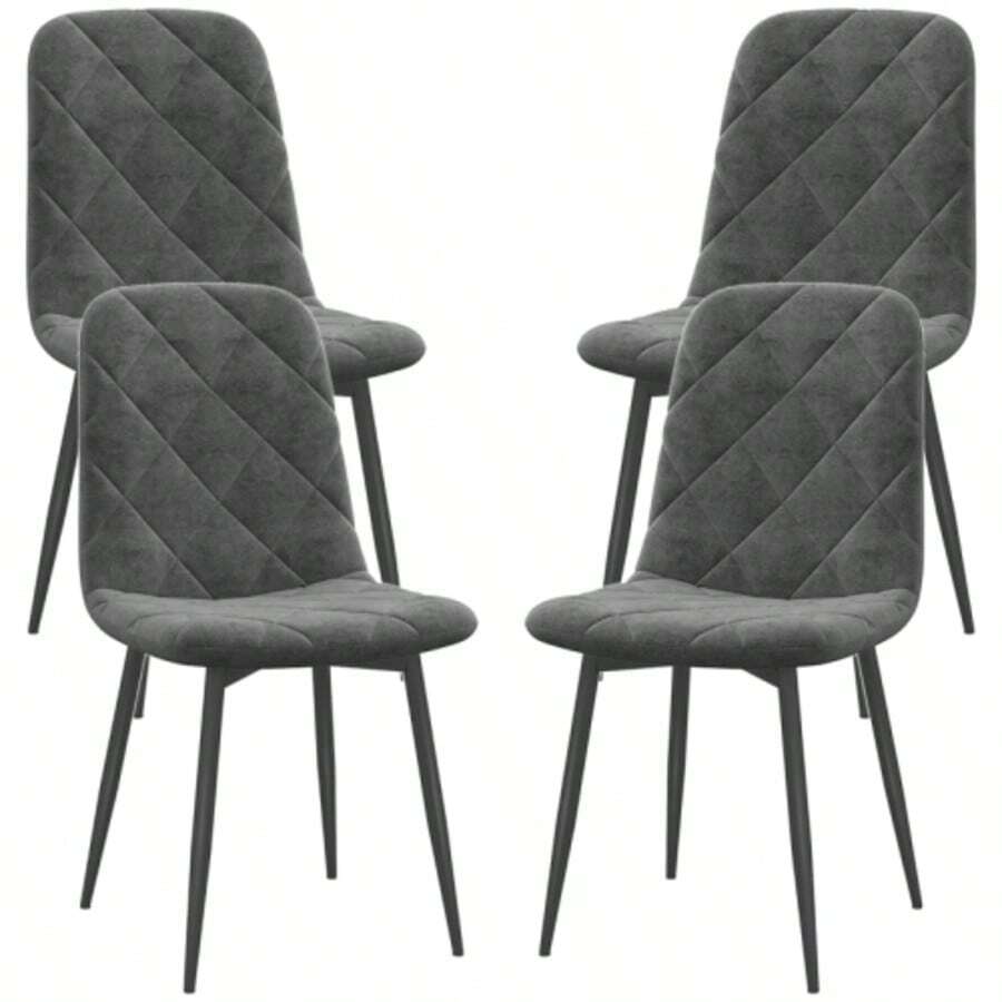 Set Of 4 Dining Chairs With Backrest, Velvet Look, Padded And With Metal Legs, For Dining Table, Grey. - Grey - View 1