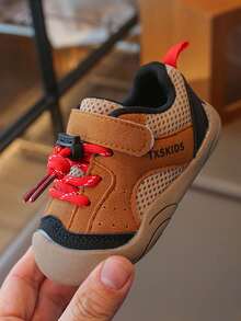 2026 1 Pair New Style Toddler Boys/Girls Flat Shoes, Closed Toe, Contrast Color Upper, & Lace Dual Design, Easy To Wear, Soft & Non-Slip Sole, Suitable For Toddling, Park, Parent-Child Activities - Camel - View 6