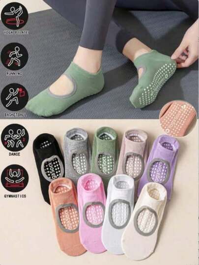 10 piezas/5 piezas/3 piezas/1 par Calcetines de yoga profesionales, antideslizantes y cómodos, calcetines deportivos para fitness, calcetines para piso interior, con silicona antideslizante, transpirables sin talón. Adecuados para entrenamiento en casa, gimnasio, fitness, Pilates. Elasticidad media, prácticos, protectores de pies, alta estética, no se deforman ni se pelan.