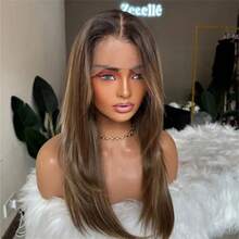 2026新款蕾丝前假发，中棕色/金色合成纤维，Futura材质，无需胶水，预先拔毛发际线，13x4，适合角色扮演、派对、日常佩戴，可做挑染，耐热纤维材质。 - 彩色 - 查看 8