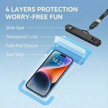 2PCS Blue & Pink Waterproof Phone Pouch, Touchscreen Camera Storage Hanging Bag, Waterproof Jacket For Water Sports, Extra Waterproof Phone Case, Summer Vacation Beach Travel Swimming Pool Sports Bag, Sports & Fitness Travel Bag, Unisex Travel Essential Durable Swimming Bag, Beach & Swimming Bag - 藍色+粉紅色 - 查看 7