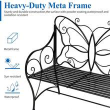HLC Outdoor Bench Outdoor Sturdy Rust-Resistant Bench Butterfly Cast Iron With Armrests Park,Yard, Patio, Porch, Lawn Double Seats - Black - View 3