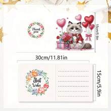 6pcs DIY Diamond Painting Greeting Card Kit, Valentine's Day Theme Animal Rose Cat Heart Design, Diamond Art Mosaic Postcard, Suitable For Thanksgiving, Birthday, Christmas, Halloween, Mother's Day To Express Warm Blessings And Best Wishes, Great For Family, Friends And Lover Holiday Party Invitations, Handmade Craft Gift Set With Envelopes - Multicolor - View 4