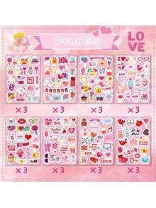 465pcs Valentine's Day Stickers - Kids Valentine's Day Stickers, Heart Stickers, Cute Heart-Shaped Stickers, Valentine's Day Themed Stickers, Party Favors, Decorations - Multicolor - View 2