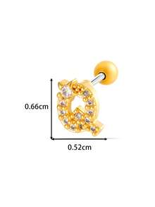 Toppiercing 1件铜锆石26个英文字母耳钉，不锈钢杆耳骨穿孔耳环