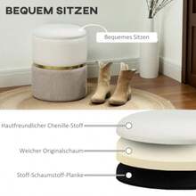 Storage Pouf With Lid, Metal Ring, Two-Tone Design, 36 X 36 X 44 Cm, Cream White - Apricot - View 5