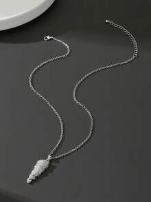 1件简约时尚沙滩度假百搭通勤海洋生物海星贝壳仿珍珠吊坠项链，男士，情人节 - 銀色 - 查看 14