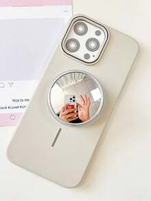 1个心形闪光樱桃手机镜贴纸，翻盖化妆镜，草莓领带桌面支架，兼容和安卓手机，是冬季假期、生日、送给亲朋好友的理想礼物，可伸缩手机支架，手机壳，手机配件 - 圓形鏡子支架 - 查看 2