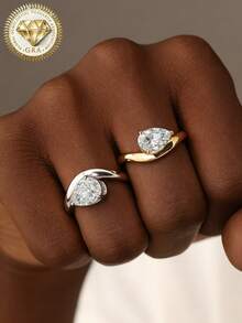 1pc Women's Engagement Ring, Geometric Teardrop Design Ring, 3.1g 925 Sterling Silver, 2 Carat Moissanite, Bohemian Vintage Style, Engagement, Proposal, Wedding Anniversary, Valentine's Day Gift, Comes With Moissanite Certificate And Elegant Gift Box - 2ct Moissanite - View 4