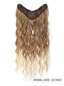 Tóc nối kẹp tổng hợp, tóc nối liền khối hình chữ V, tóc nối tổng hợp, tóc nối sóng nước dài 24 inch cho bé gái và phụ nữ, miếng tóc xoăn phủ kín đầu. - Nhiều màu - Xem 3
