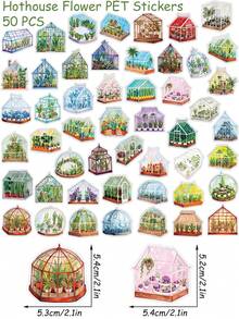 50pcs Gothouse Flower Sticker Cartoon Hand-Drawn PET Transparent Decals For Laptop Luggage Bottle Scrapbook Diary Phone Case Sticker - Multicolor - View 8