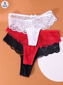 3Pcs/Set Sexy Lace Thongs Underwear Low-Rise Panties For Woman - Multicolor - View 3