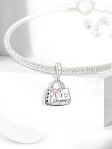 1件时尚粉色双面蝴蝶结山茶花香水瓶吊坠珠，适合女士手链、手镯DIY饰品制作及日常穿搭配饰，适合女孩佩戴