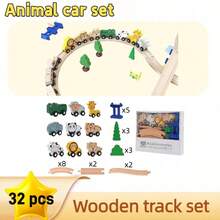1盒木制火车轨道套装，儿童木制火车轨道，扩展包内含木制房屋和树木，木制火车轨道配件 - 激发创造力，木制火车轨道扩展包，适合3-7岁男孩女孩的生日礼物 - wooden track - 查看 10