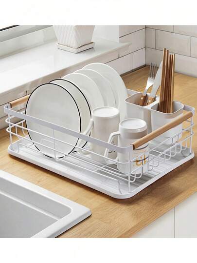 Kompakter Küchen-Geschirrtrockner mit Abtropfschale und Besteckhalter, einfach zusammenzubauen und Geschirr zu reinigen, Spülbecken-Geschirrtrockner, Küchen-Geschirrständer, Schüssel- & Tellertrockengestell, Multifunktions-Aufbewahrungsregal, Haushaltsartikel, Schüssel- & Telleraufbewahrungsregal, Arbeitsplatten-Schüssel & Teller