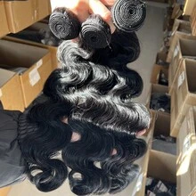 BINF Body Wave Human Hair Bundles 8-30 Inch Glueless Weft Natural Look Graduation Ceremony Hair For New Graduates Easy Styling Daily Wear Soft Wavy And Wet - Natural Black - 查看 6