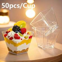 60毫升/120毫升/150毫升/190毫升透明慕斯杯，方形塑料甜点杯，蛋糕冰淇淋布丁杯，适用于生日、派对、婚礼和装饰 - 白色 - 查看 12