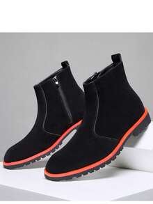 Men's High-Top Leather Pigskin Chelsea Boots, Suede Minimalist Motorcycle Boots, Black - Black - View 9